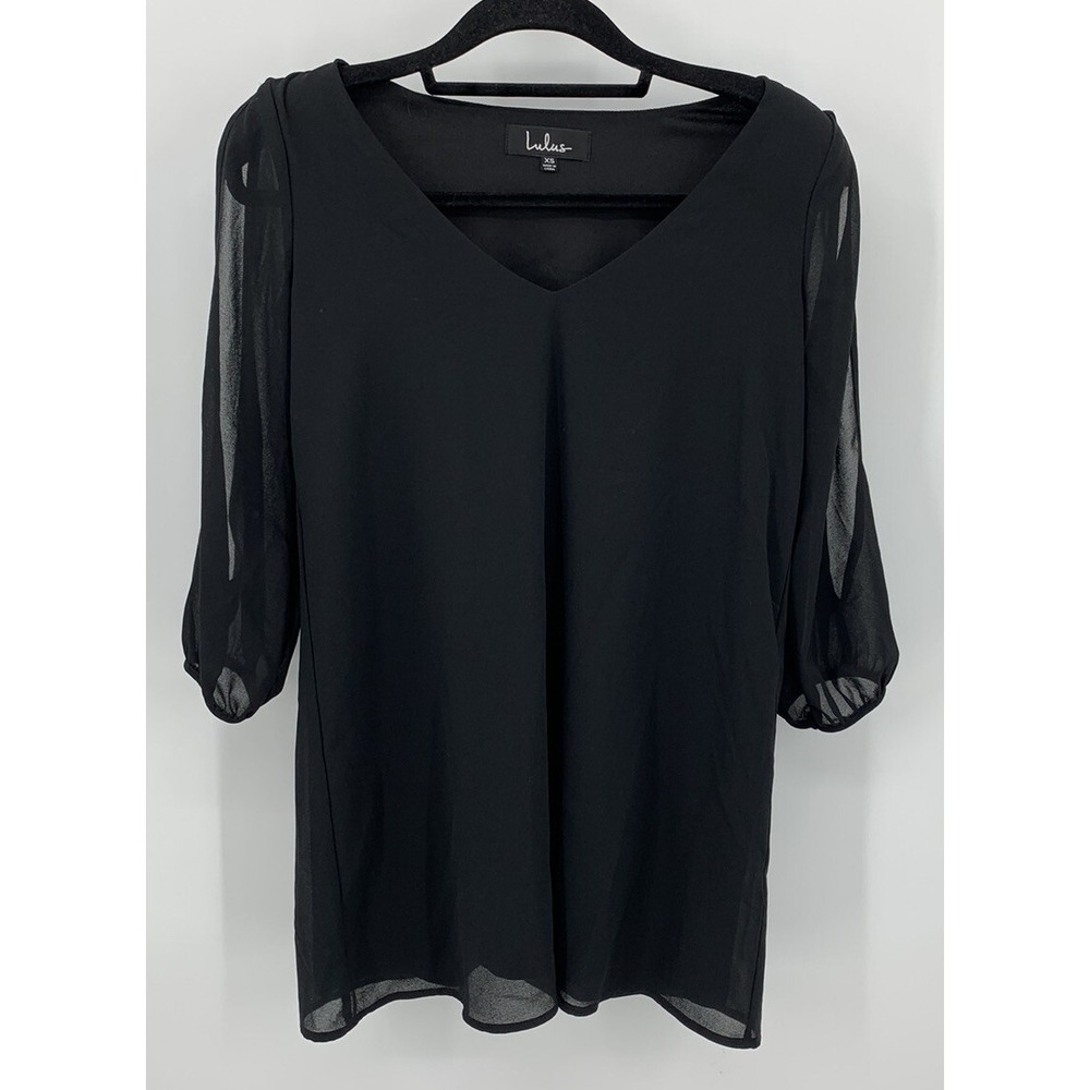 Lulus Little Black Dress Mini Open Long Sleeve Lined Chiffon Size XS